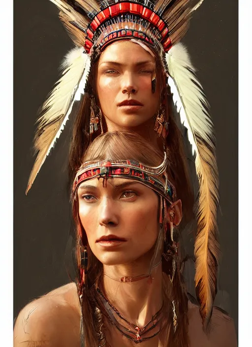 Image similar to gorgeous redskin woman wearing headdress, intricate, elegant, highly detailed, artstation, concept art, smooth, sharp focus, illustration, art by stefan kostic and greg rutkowski