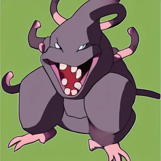 Image similar to mixture between rattata and golem pokemon, rat rock pokemon hybrid, fangs and hardness