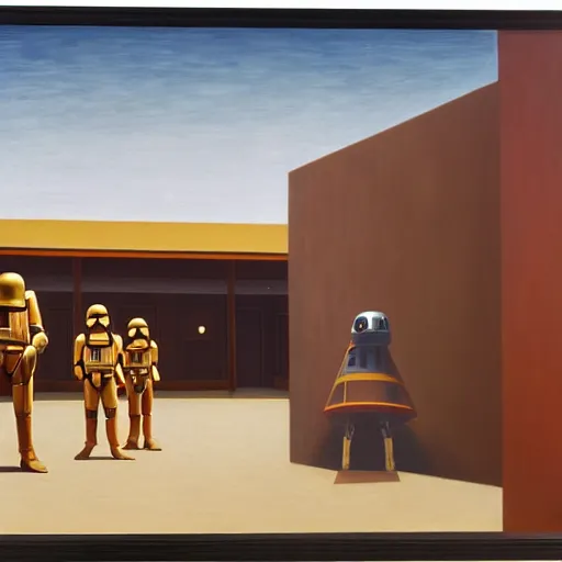 Prompt: star wars a new hope 1 9 7 7, grant wood, pj crook, edward hopper, oil on canvas