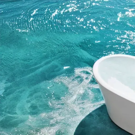 Prompt: a bath tub full of water like the ocean with waves