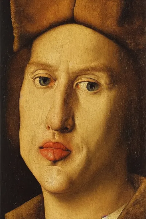 Prompt: portrait of robert smith, oil painting by jan van eyck, northern renaissance art, oil on canvas, wet - on - wet technique, realistic, expressive emotions, intricate textures, illusionistic detail