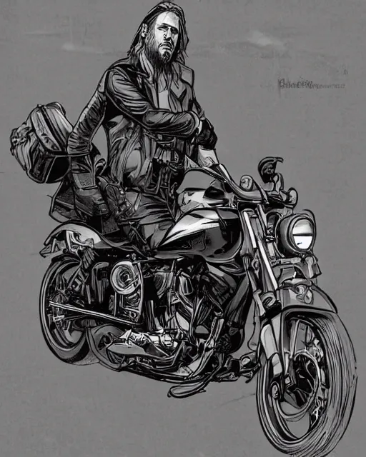 Image similar to a motorbike in sons of anarchy tv show, D&D style , highly detailed, digital art, trending on artstation, smooth, sharp focus, illustration, art by artgem and ROBERT HYNES