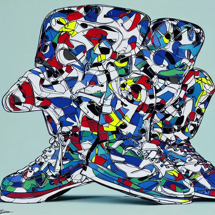 Image similar to futuristic sneakers in jeff koons hip hop bauhaus style, highly detailed, hyper realistic, art by todd mcfarlane