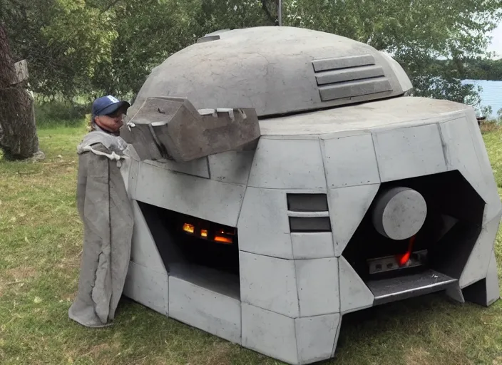 Image similar to a starwars at - at pizza oven.