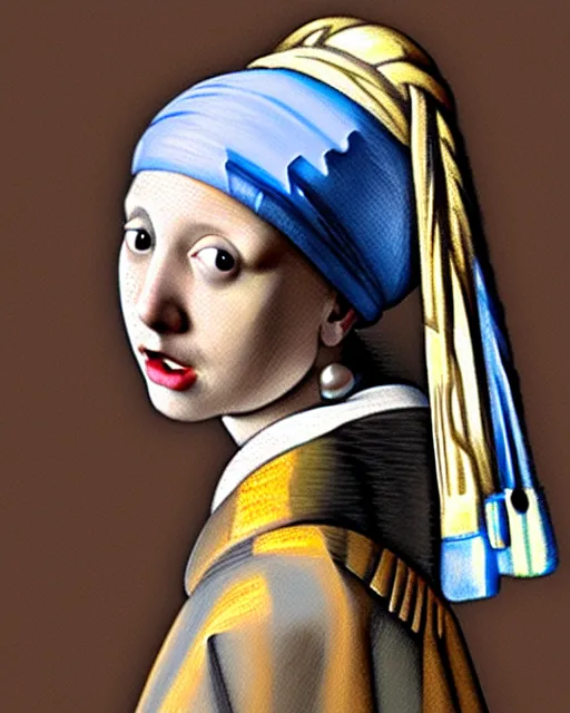 Image similar to digital realist painting of a beautiful modern girl as a girl with a pearl earring