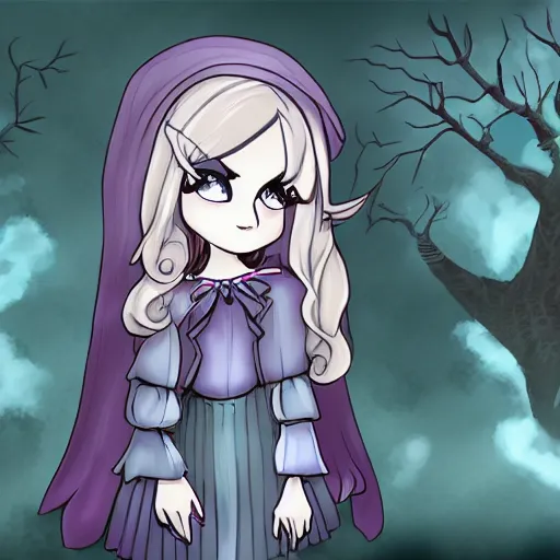 Image similar to cute RPG maker character portrait of a cursed dark witch girl