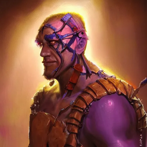 Prompt: Bright, colorful, realistic planescape torment single individual headshot dramatic backlighting, kodachrome, high contrast, highly detailed, sharp focus, digital painting, concept art, illustration, trending on artstation, comic book by Alex Ross cover art