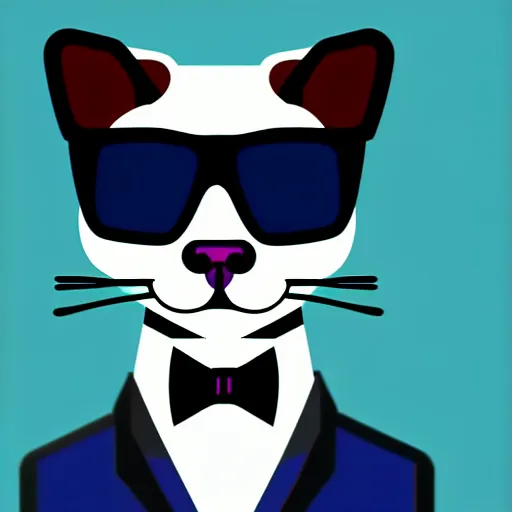 Prompt: ferret in sunglasses, in strict suit, avatar image, digital art, cyberpunk, galagram, minimalism