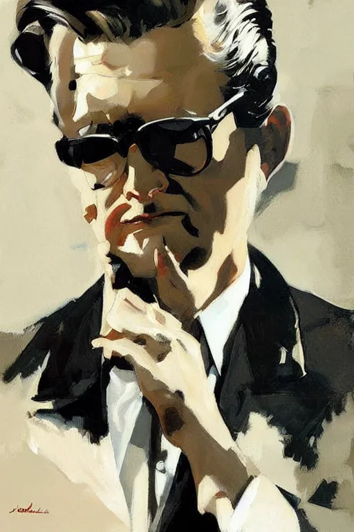 Prompt: dale cooper, painting by jc leyendecker!! phil hale!, angular, brush strokes, painterly, vintage, crisp