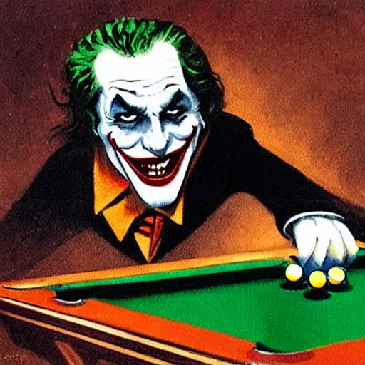 Image similar to the joker playing pool painted by goya