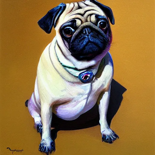 Prompt: painting pug by style vasilii lozhkin