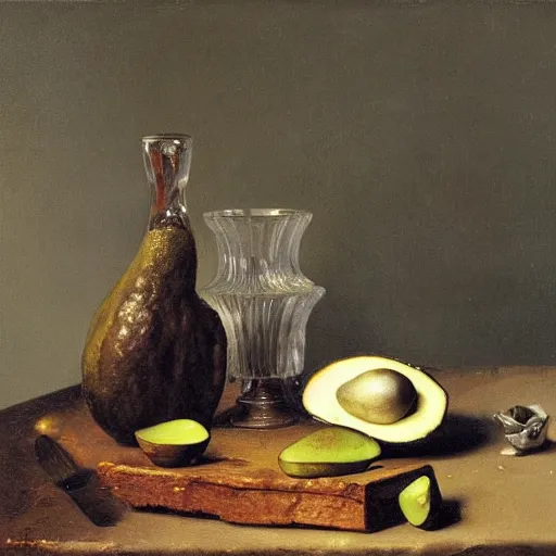 Image similar to still life by willem claesz heda, avocados, bread