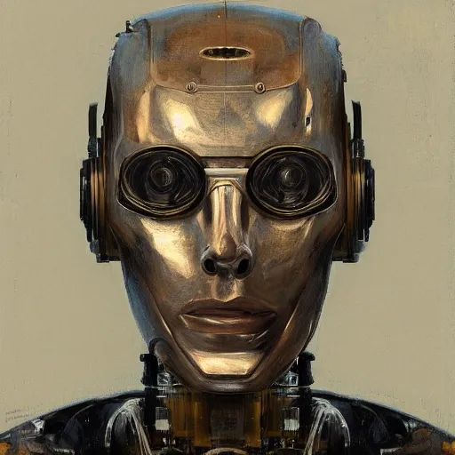 Image similar to portrait of a robot by lucian freud in the style of greg rutkowski