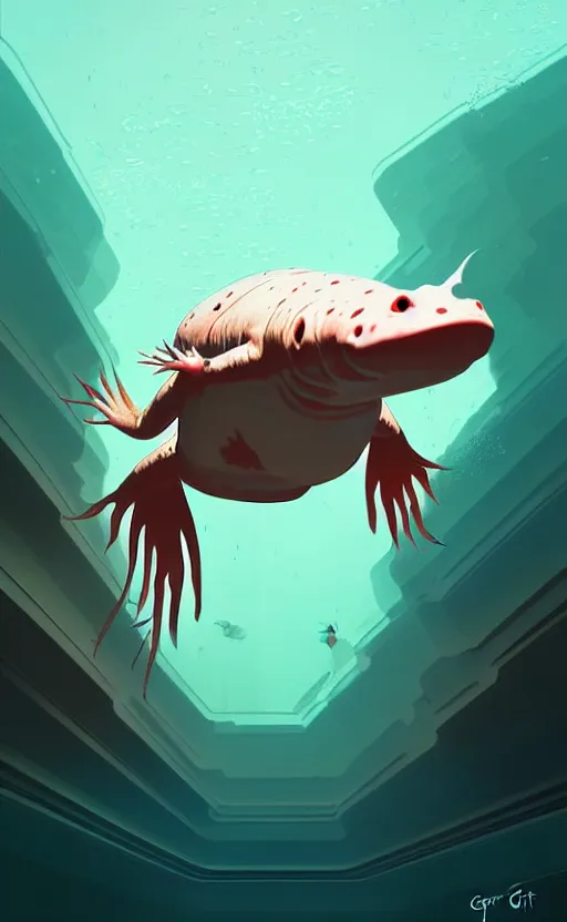 Image similar to axolotl, vector art, illustration, wide angle shot, by greg rutkowski