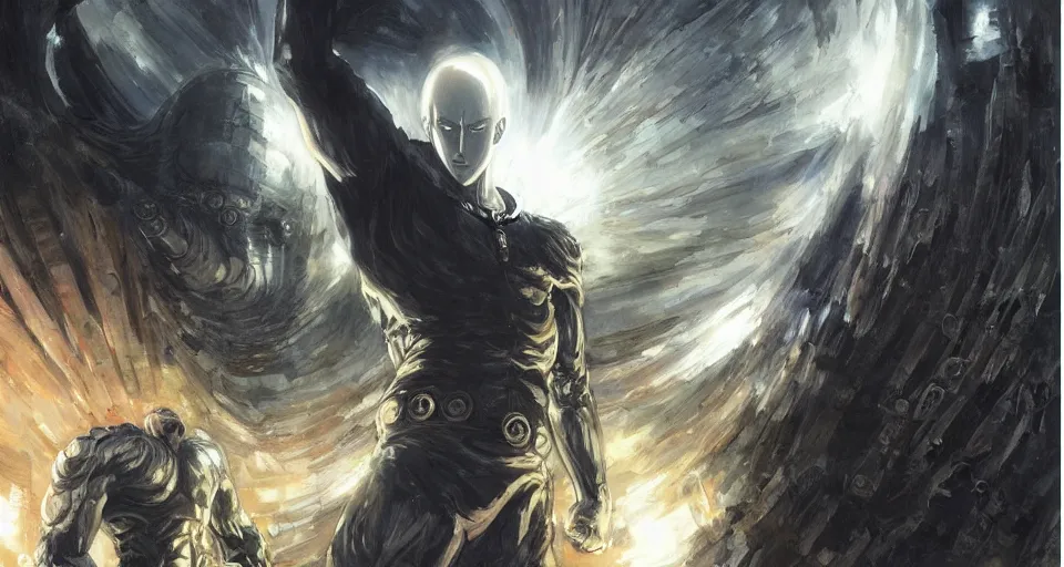 Image similar to one punch man by h. r. giger and greg rutkowski - elden ring