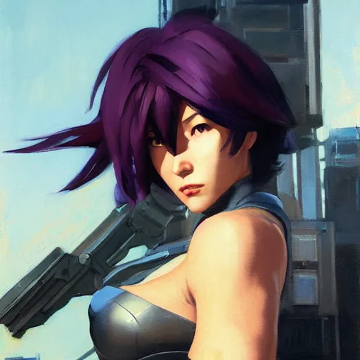 Image similar to greg manchess portrait painting of invisible armored motoko kusanagi as overwatch character, medium shot, asymmetrical, profile picture, organic painting, sunny day, matte painting, bold shapes, hard edges, street art, trending on artstation, by huang guangjian, gil elvgren, ruan jia, greg rutkowski, gaston bussiere