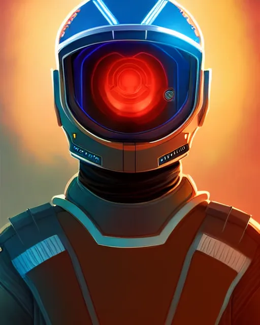 Image similar to portrait of a starship captain with a helmet as an apex legends character digital illustration portrait design 3 / 4 perspective, detailed, gorgeous lighting, wide angle action dynamic portrait