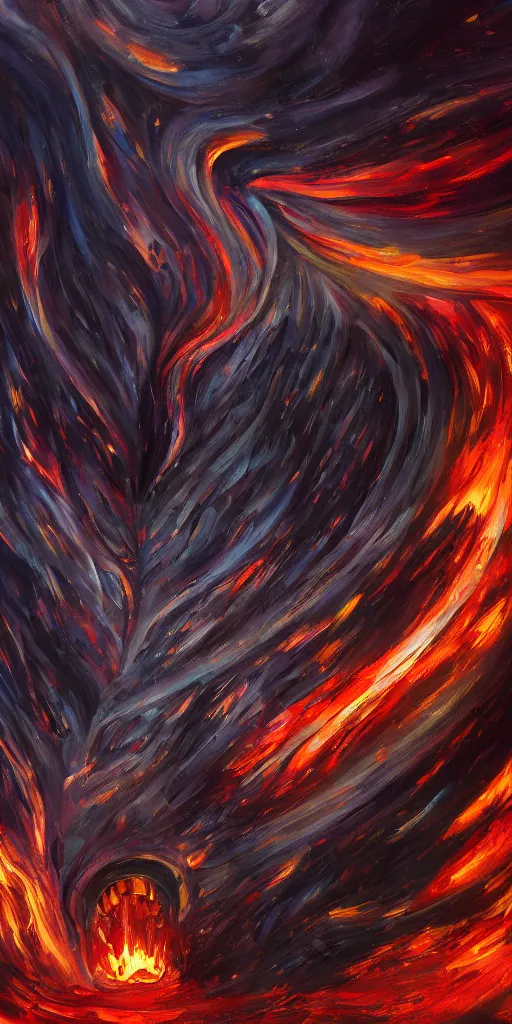 Image similar to an abstract oil painting of Balrog of Moria; swirling sheets of light and fire; hyper-detailed; an extraordinary masterpiece!!!; flawless; trending on artstation