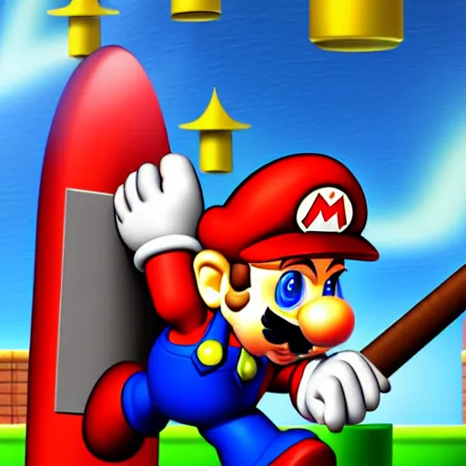 Prompt: master chef deflects mario's hammer with a shield, digital art