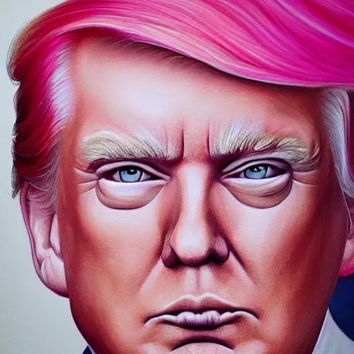 Image similar to painting of donald trump with pink hair portrait charlie bowater style