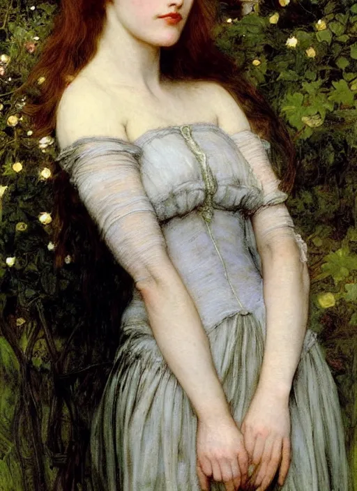 Prompt: a beautiful painting of young gillian anderson by John Everett Millais and Dante Gabriel Rossetti and John Collier and john william waterhouse, pre-raphaelite, detailed, trending on artstation