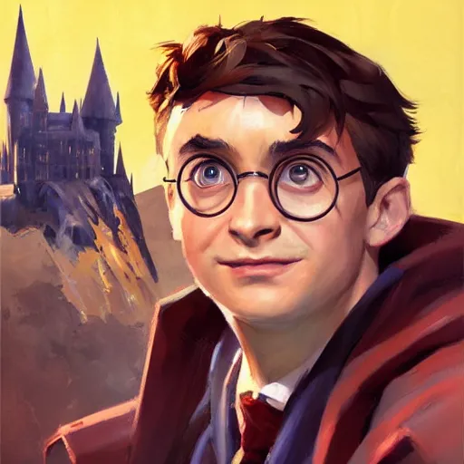 Image similar to greg manchess portrait painting of harry potter as overwatch character, medium shot, asymmetrical, profile picture, organic painting, sunny day, matte painting, bold shapes, hard edges, street art, trending on artstation, by huang guangjian and gil elvgren and sachin teng