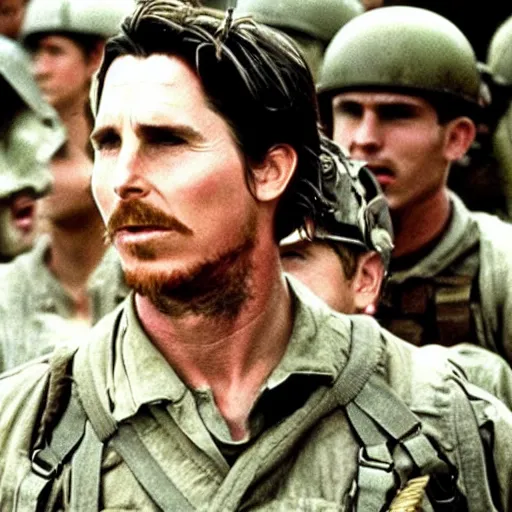 Prompt: Christian Bale starring in saving private Ryan