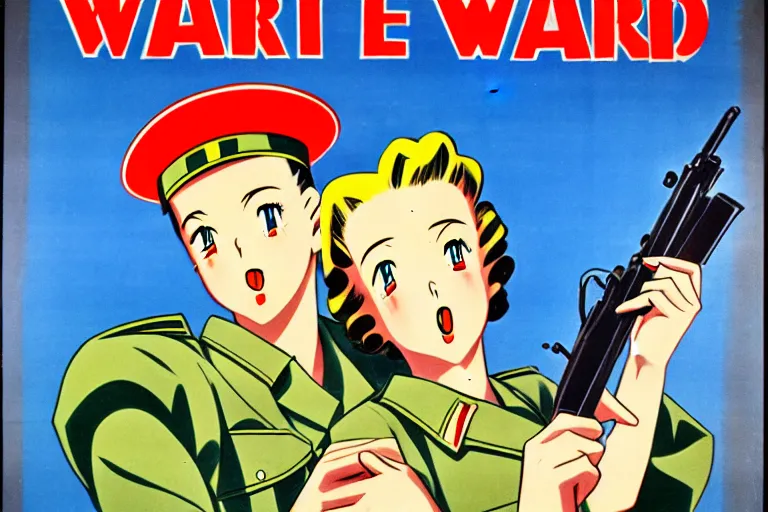 Image similar to 1940s, war, anime, poster, propaganda