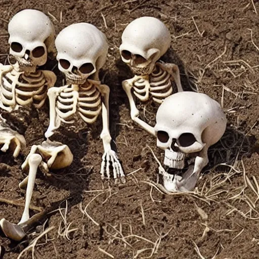 Prompt: skeletons farming chickens