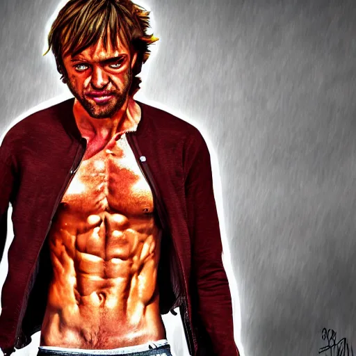 Image similar to shaggy as a muscular gigachad, elegant muscular body, digital painting, realistic lighting, highly detailed