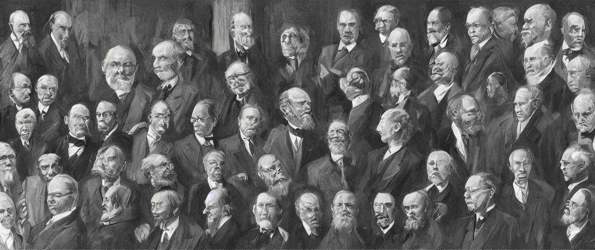 Image similar to “ a extremely detailed stunning portraits of solvay conference 1 9 2 7 by allen william on artstation ”