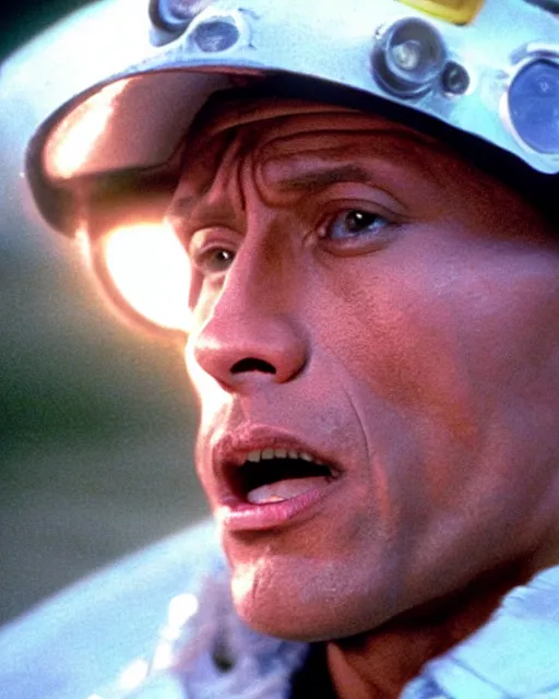 Image similar to film still close - up shot of dwayne johnson as marty mcfly from the movie back to the future. photographic, photography