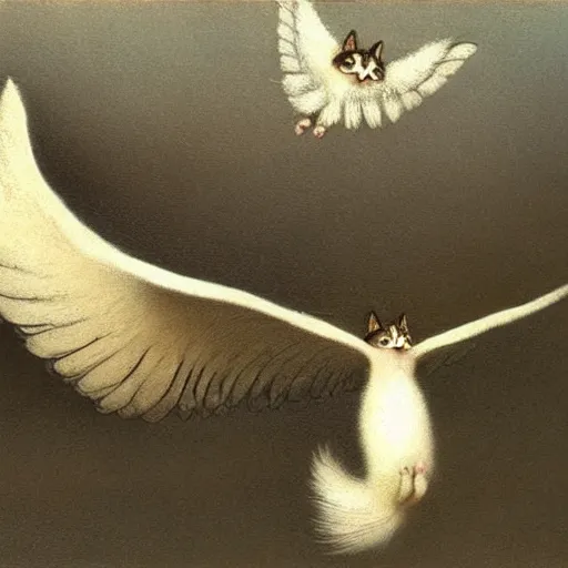 Image similar to a cat with wings an illustration by Michael Sowa, but as photography