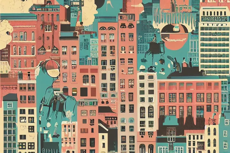 Image similar to A cityscape illustrations, by Wes Anderson