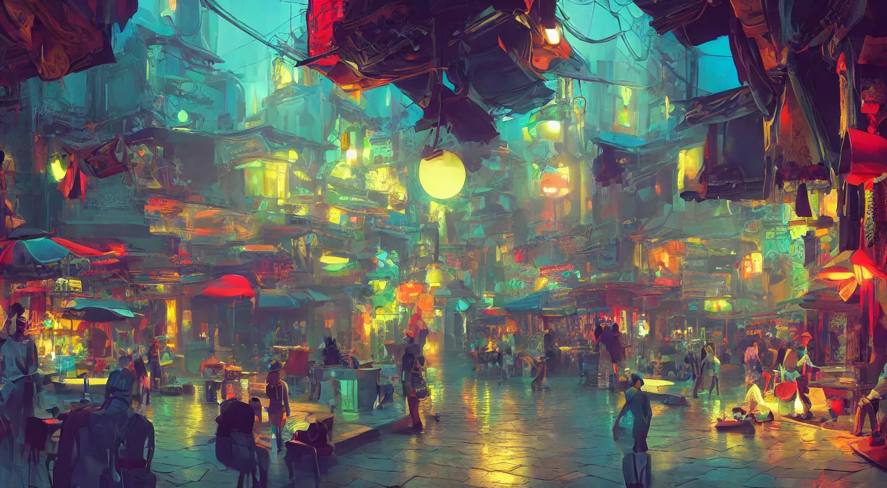 Image similar to bazaar zouk oriantal multicolorful sky shine place mosquet painting stylized digital video game icon global illumination ray tracing 8 k hd resolution, by ilya kuvshinov and cushart krentz and gilleard james