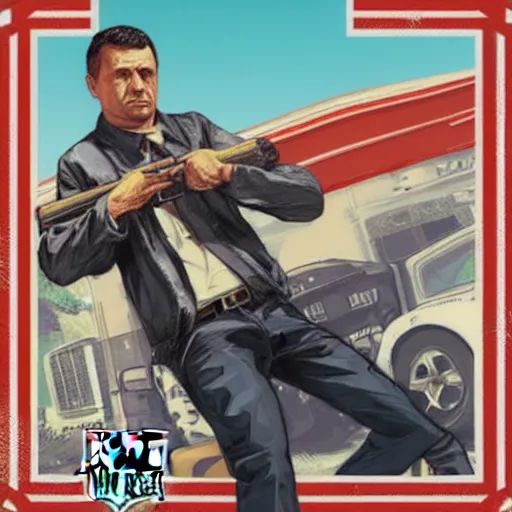 Prompt: “Volodymyr Zelensky in GTA V, cover art by Stephen Bliss, Boxart, loadscreen”