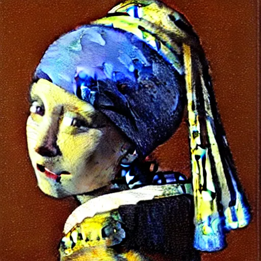 Image similar to johannes vermeer, cat with a pearl earring, 1 6 6 5