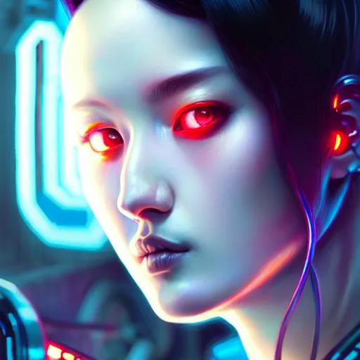 Prompt: portrait painting of a cyberpunk technician sunmi kpop, ultra realistic, concept art, intricate details, eerie, highly detailed, photorealistic, octane render, 8 k, unreal engine. art by artgerm and greg rutkowski and magali villeneuve and alphonse mucha