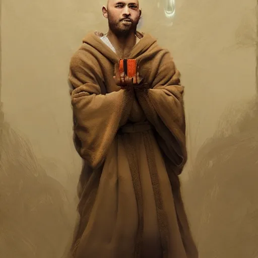 Image similar to antelope deer wolf reptile furry hairy fluffy monk wearing robes holding incense burner. natural lighting by ruan jia, portrait