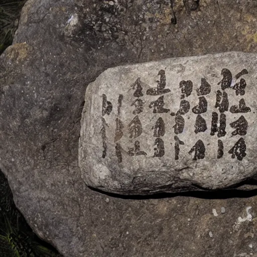 Image similar to ancient text on a rock, written in toki pona language