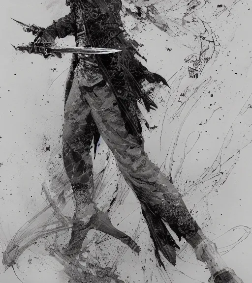 Prompt: full body portrait of anime yandere holding a knife, pen and ink, intricate line drawings, by craig mullins, ruan jia, kentaro miura, greg rutkowski, loundraw