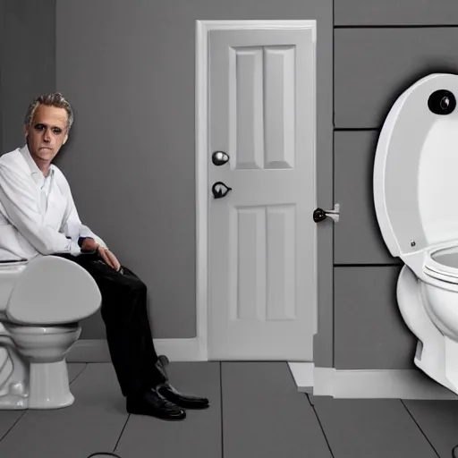 Prompt: jordan peterson hiding inside a toilet