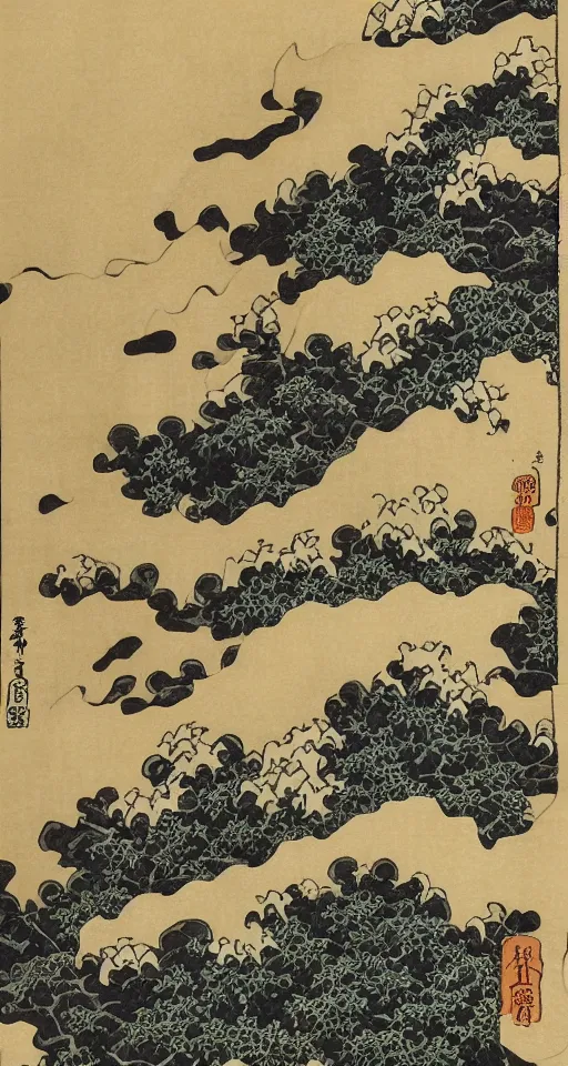 Prompt: hokusai : : steps leading up to a temple : : japanese style : : black ink