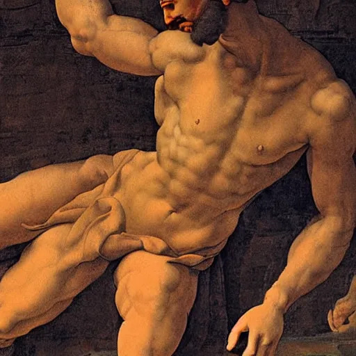 Prompt: high quality high detail painting by michelangelo, of david after killing giant goliath