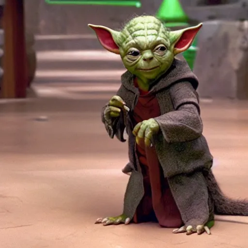 Image similar to a film still of master splinter during his training with yoda realistic, detailed