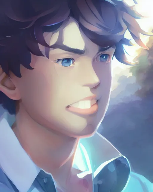 Prompt: dipper pines, medium shot, visible face, detailed face, perfectly shaded, atmospheric lighting, by makoto shinkai, stanley artgerm lau, wlop, rossdraws