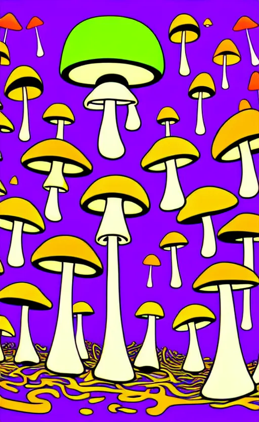 Prompt: psychedelic mushrooms wide angle shot, white background, vector art, illustration by salvador dali