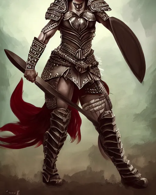 Image similar to a fierce and muscular warrior princess in full armor, fantasy character portrait by yael nathan