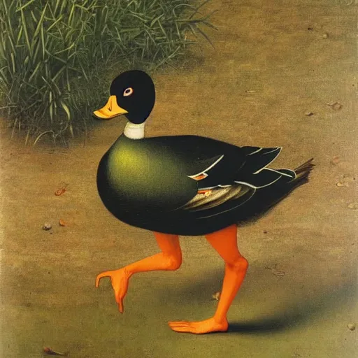 Prompt: a duck on the prowl oil painting lucas cranach the elder