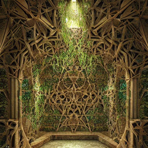 Image similar to photograph art overgrowth geometric cryengine render digital art by james christensen, john stephens, antoni gaudi